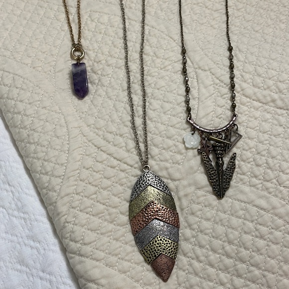 Free People Boho layering Necklace Bundle Lot mixed metals gold silver bronze - Picture 2 of 7